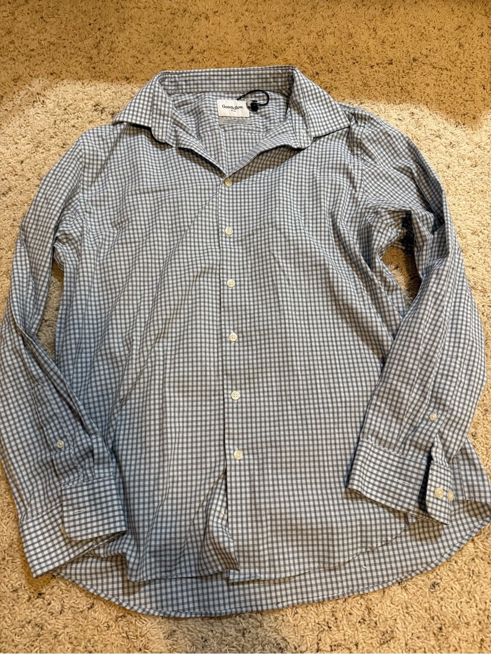 Goodfellow Blue Check Cotton Button-Down Shirt